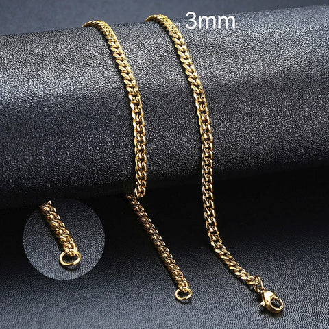 Stylish Punk Cuban Necklaces for Men and Women - Stainless Steel Miami Curb Collar in Silver, Black, and Gold