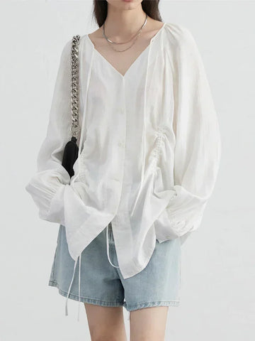 CHIC VEN Women Loose Lace Up Shirt