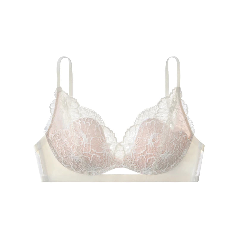 SUJIIN Women's Wireless Push Up Lace Bra - Black