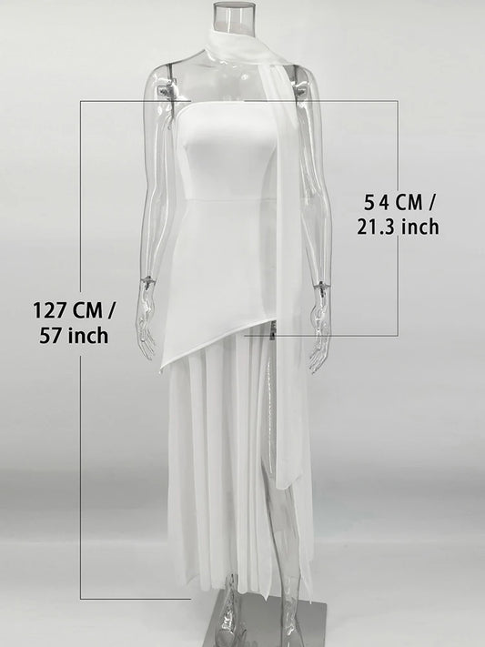 TARUXY Strapless Slit Long Dress With Ribbon - Elegant Beach Vacation Dress for Women