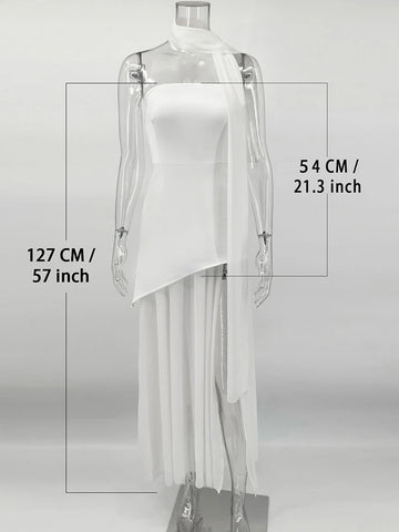 TARUXY Fashion Strapless Jurk - Elegante Mouwloze Mesh Strandvakantie Lange Jurk voor Dames