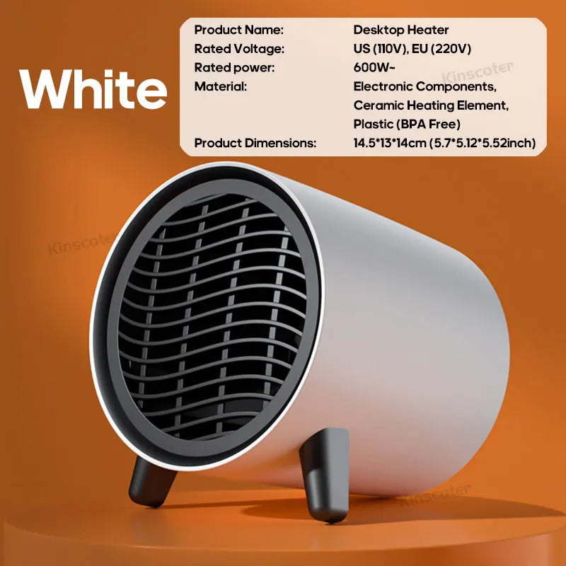 600W Mini Heater - Compact Electric PTC Ceramic Heater for Home & Small Bathrooms