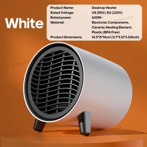 600W Mini Heater - Compact Electric PTC Ceramic Heater for Home & Small Bathrooms