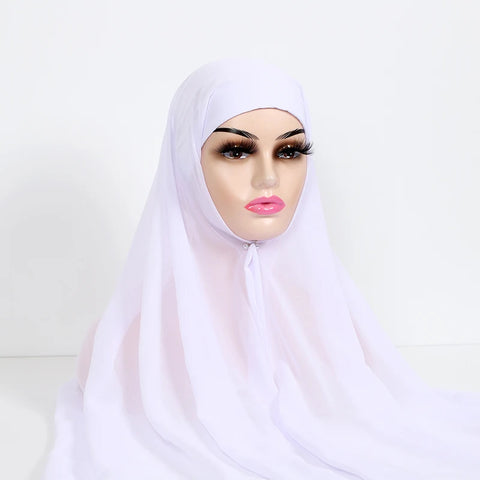 Women Muslim Chiffon Hijab with Cap Bonnet - Instant Scarf Headwrap