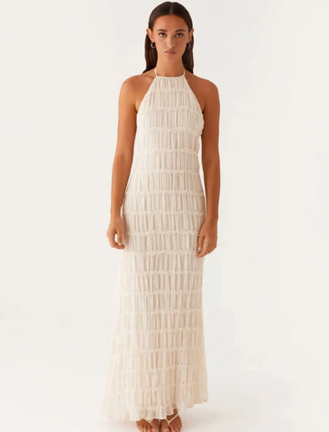 TARUXY Fashion Rugloze Gerimpelde Lange Jurk voor Vrouwen - Halter Lace Up Sexy Ruffle Jurk - Zomervakantiejurk 2025