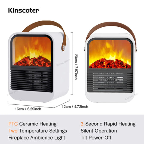 Portable Electric Heater - Stylish Desktop Fan with Flame Effect for Home Comfort