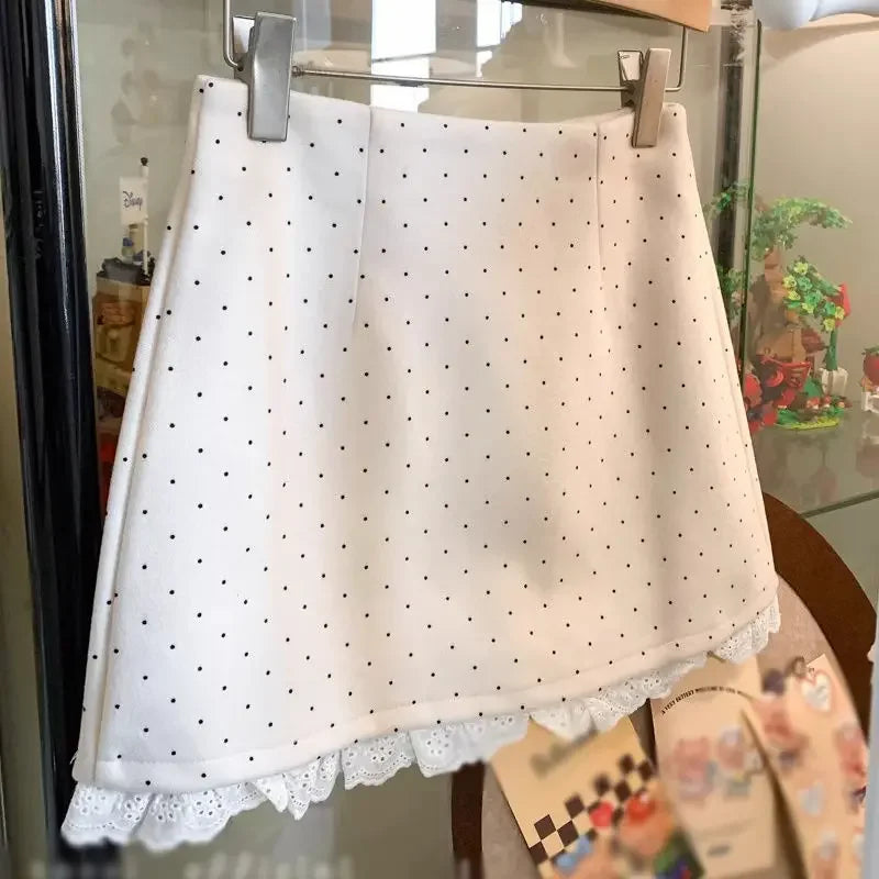 OCEANLOVE Lace Ruffles Mini Skirt - Spring Summer Polka Dot A-line Jupe Femme