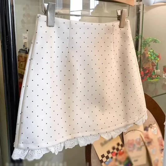 OCEANLOVE Lace Ruffles Mini Skirt - Spring Summer Polka Dot A-line Jupe Femme