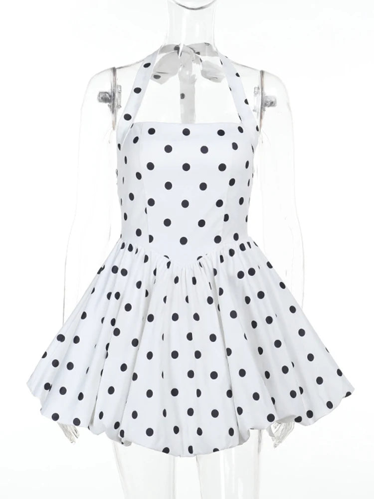 TARUXY Polka Dot Vacation Mini-jurk voor dames - A-lijn baljurk met hoge taille