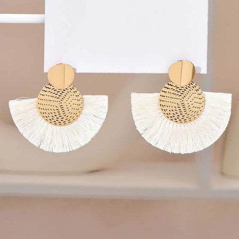 Fashion Bohemian Big Tassel Dangle Earrings for Women - Vintage White Fringe Statement Jewelry