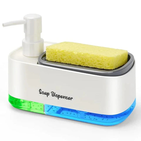 Multifunctionele zeepdispenser voor keuken en badkamer met sponshouder - ruimtebesparende organizer voor op het aanrecht