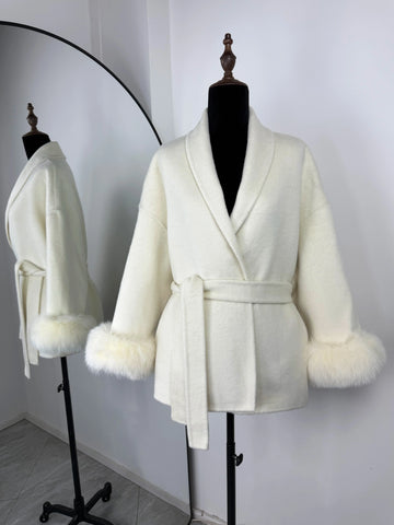 TARUXY Vossenbont Wollen Jassen Dames Korte Jas - Elegante Dubbelzijdige Overjas voor Kantoor Dames