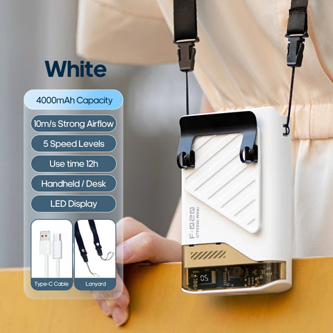 Mini 4000mAh Travel Wearable Waist Fan – Portable Rechargeable Cooling Fan with 5 Wind Speeds and LED Power Display