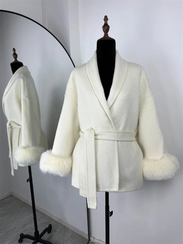 Tossy Fox Fur Wool Overcoat voor dames - Elegante dubbelzijdige wollen korte jas 2025