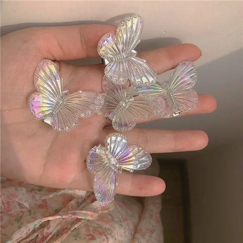 5Pcs Fashion Girls Transparent Butterfly Pink Hairpin Set - Heart Shape Hair Clips for Children and Women