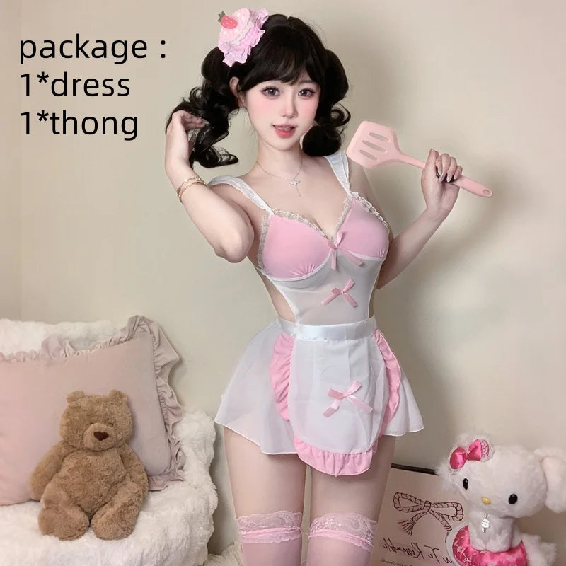 Sweet Lolita Cosplay Dress - Pink and White Maid Outfit