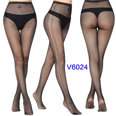 Women's Hollow Jacquard Fishnet Tights - Floral Lace Thigh High Pantyhose
