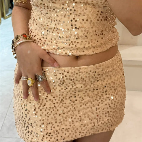 Hirigin Dames Y2K Sparkly Sequin Minirok – Glitter Festival Party Clubwear