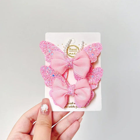 Rainbow Bows 3.15'' Glitter Butterfly Hair Clips for Women and Girls – Cute Barrettes for Kids