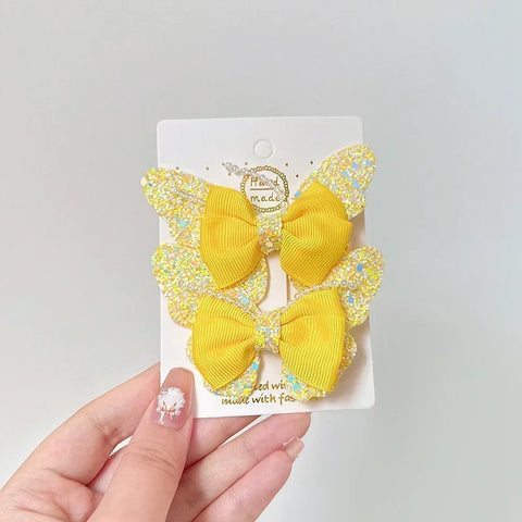 Rainbow Bows 3.15'' Glitter Butterfly Hair Clips for Women and Girls – Cute Barrettes for Kids