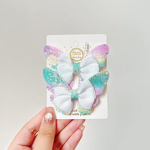 Rainbow Bows 3.15'' Glitter Butterfly Hair Clips for Women and Girls – Cute Barrettes for Kids