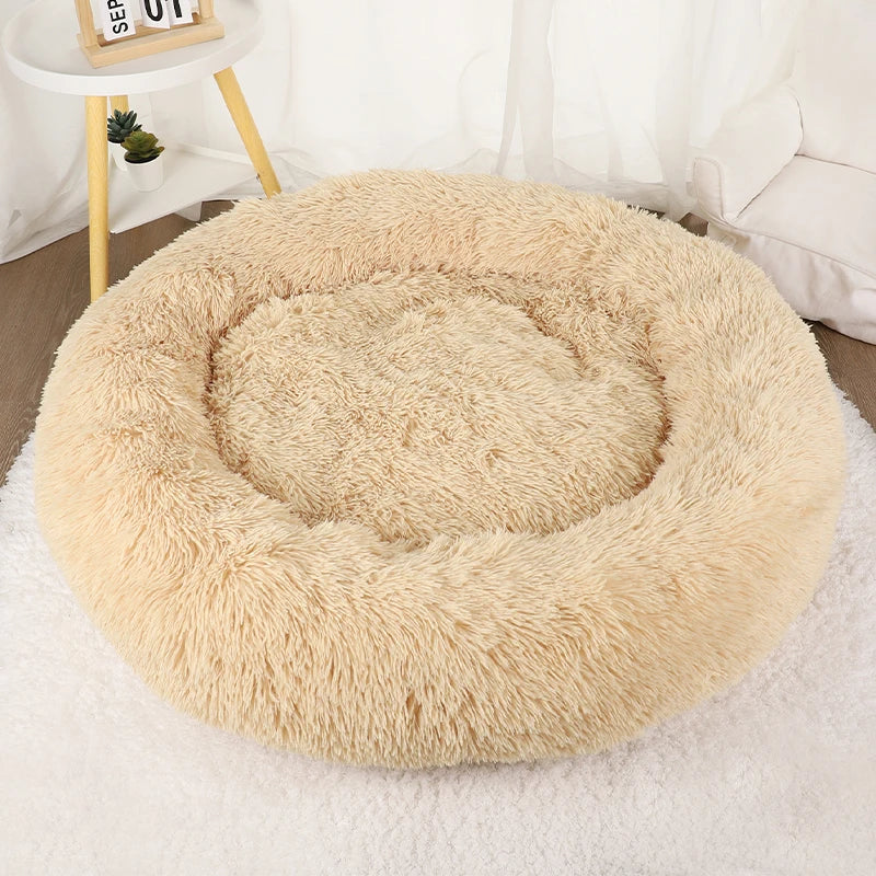 Plush Round Donut Dog Bed - Cozy & Stylish Bed for Medium to Large Pets