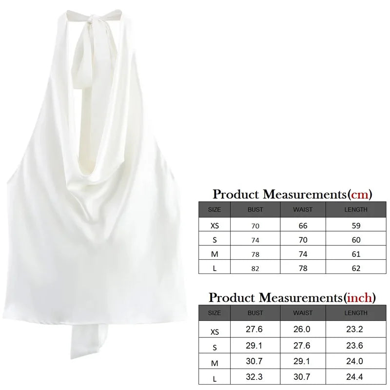 TRAF 2025 Spring Summer Women Fashion Hanging Neck Collar Silk Textured Top