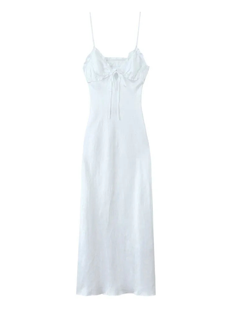 TRAF White Bow Tied Satin Sling Dress