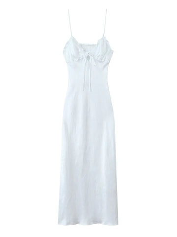 TRAF White Bow Tied Satin Sling Dress
