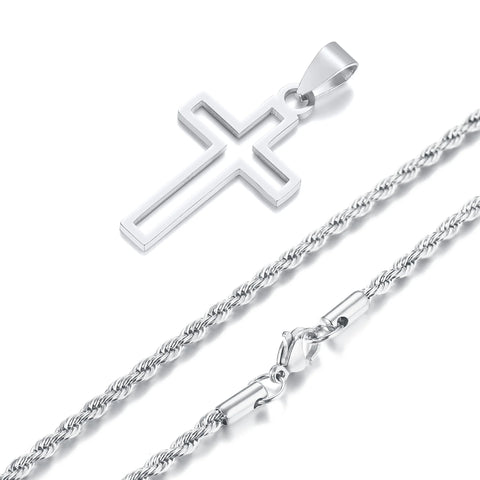 Casual Hollow Cross Necklaces for Men and Boys - Waterproof Stainless Steel Pendant Jewelry