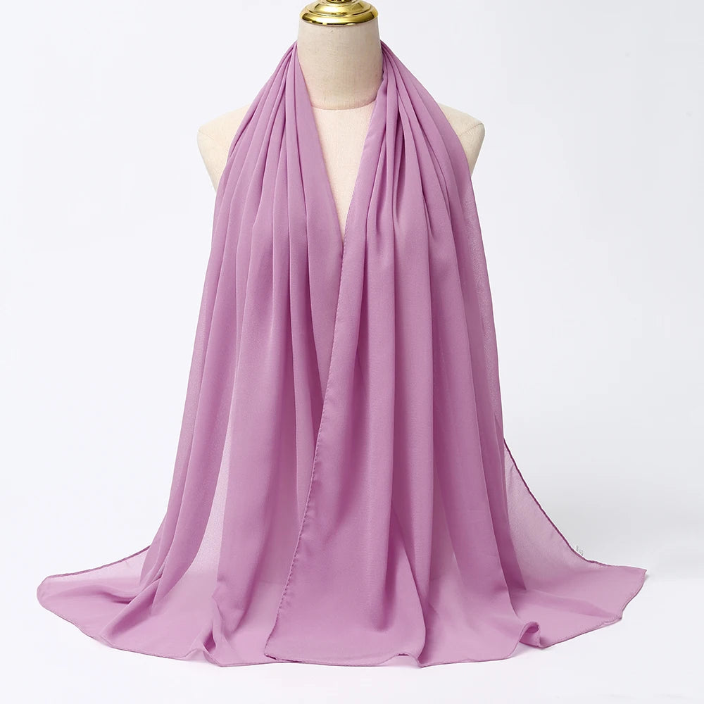Elegant Muslim Chiffon Hijab Scarf - Lightweight Long Solid Color Head Wrap for Women