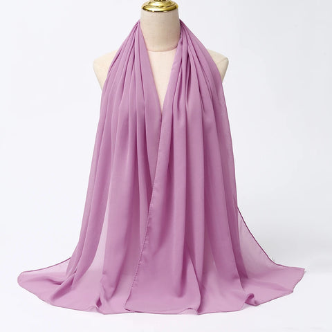 Elegant Muslim Chiffon Hijab Scarf - Lightweight Long Solid Color Head Wrap for Women