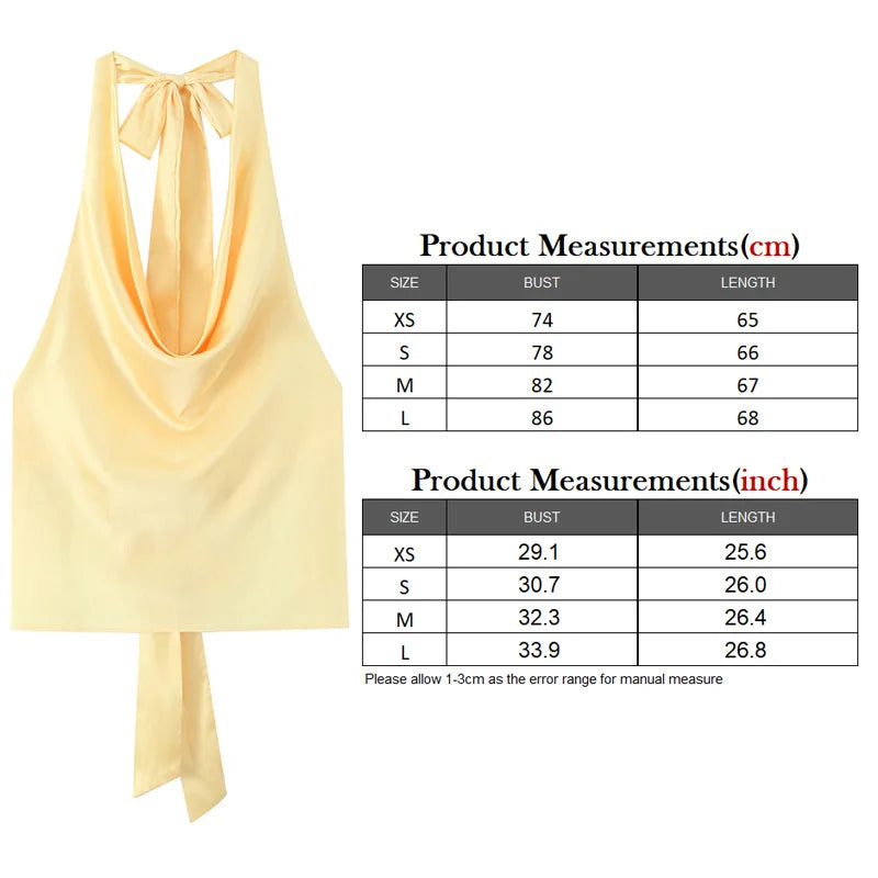 TRAF 2025 Spring Summer Women Fashion Hanging Neck Collar Silk Textured Top