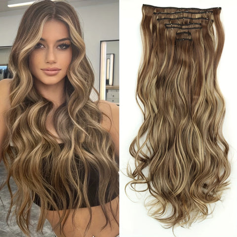 7Pcs/Set 16 Clips Hair Extension - Black Ombre Long Straight Hair