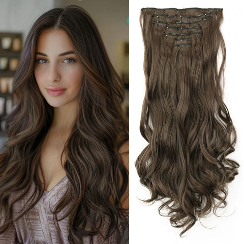 7Pcs/Set 16 Clips Hair Extension - Black Ombre Long Straight Hair