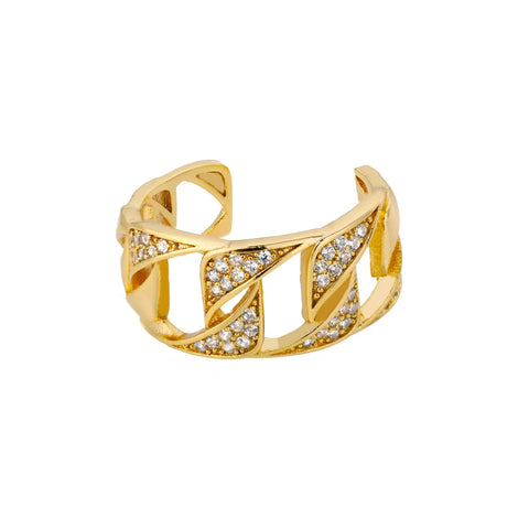 Classic Twist Chain Open Rings for Women - Zircon Stainless Steel Geometric Couple Ring