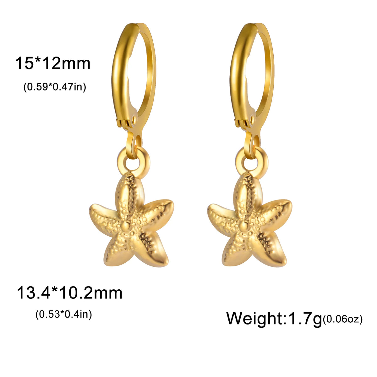 Skyrim Gold Color Stainless Steel Women's Heart Starfish Sun Pendant Hoop Earrings - Fashion Jewelry Gift