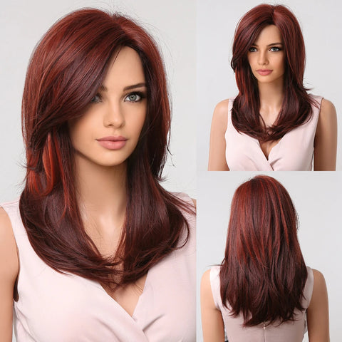 EASIHAIR Ombre Brown Blonde Wigs with Bangs - Layered Heat Resistant Synthetic Wig for Women