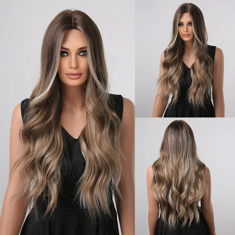 DropShipping EASIHAIR Long Blonde Ombre Synthetic Wigs for Women - Wavy High Density Cosplay Wig