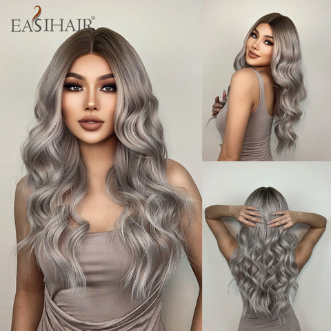 DropShipping EASIHAIR Long Blonde Ombre Synthetic Wigs for Women - Wavy High Density Cosplay Wig