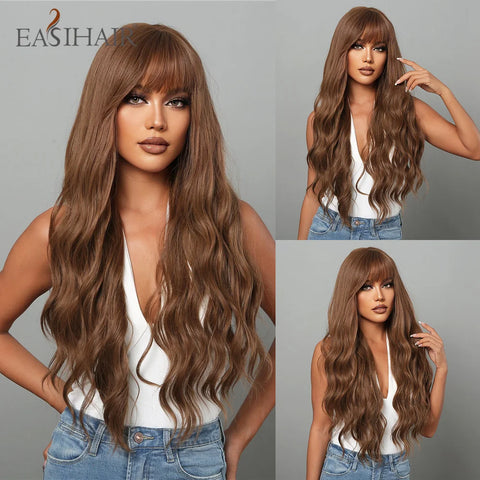 Light Green Long Wavy Synthetic Wig with Bangs - Blackish Green Cosplay Wig for Women, Ideal for Halloween