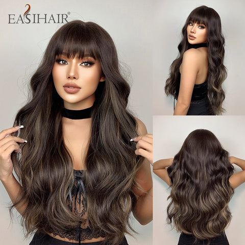 DropShipping EASIHAIR Long Blonde Ombre Synthetic Wigs for Women - Wavy High Density Cosplay Wig