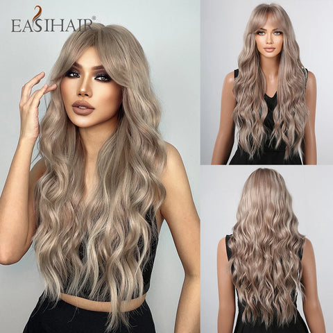 DropShipping EASIHAIR Long Blonde Ombre Synthetic Wigs for Women - Wavy High Density Cosplay Wig