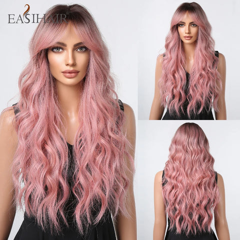 DropShipping EASIHAIR Long Blonde Ombre Synthetic Wigs for Women - Wavy High Density Cosplay Wig