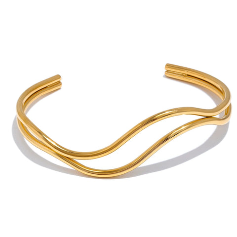 Yhpup Unique Stainless Steel Double Layer Hollow Adjustable Cuff Bracelet - Minimalistic Wrist Charm Jewelry Gift