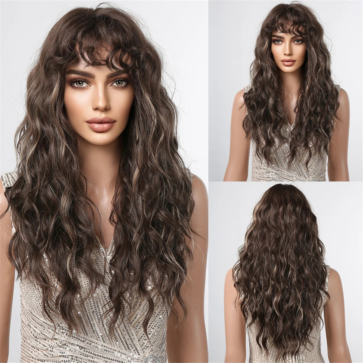 EASIHAIR Curly Synthetic Wig - Natural Platinum Blonde Long Silky Deep Water Wave for Women