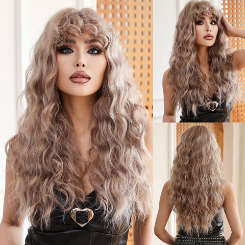 EASIHAIR Curly Synthetic Wig - Natural Platinum Blonde Long Silky Deep Water Wave for Women