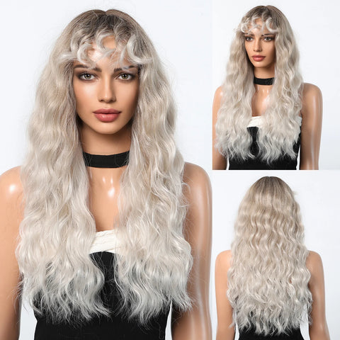 EASIHAIR Curly Synthetic Wig - Natural Platinum Blonde Long Silky Deep Water Wave for Women