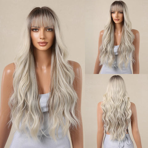 DropShipping EASIHAIR Long Blonde Ombre Synthetic Wigs for Women - Wavy High Density Cosplay Wig