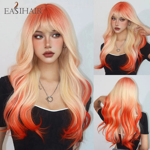 Light Green Long Wavy Synthetic Wig with Bangs - Blackish Green Cosplay Wig for Women, Ideal for Halloween